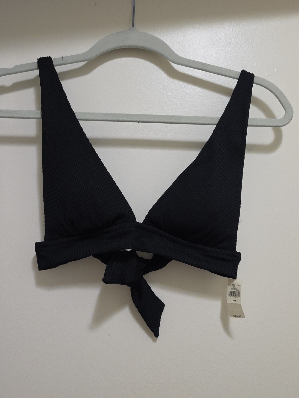 Black Ribbed Tie-Front Bathing Suit
